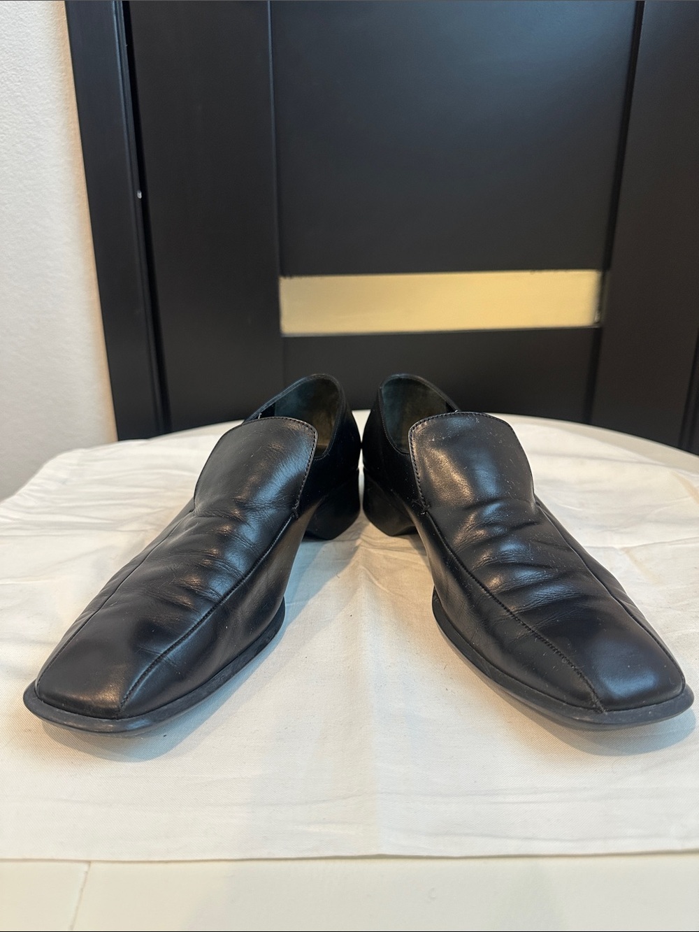 Prada Black Leather Square Toe Loafers Made in Italy